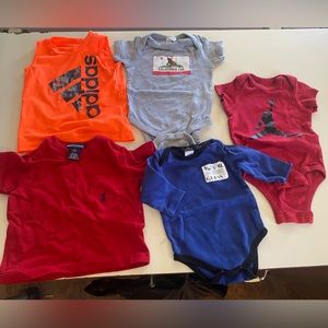 3 Baby Boy onesies, One Adidas Tanktop and a Ralph Lauren Shirt Sizes 3-6 6M etc